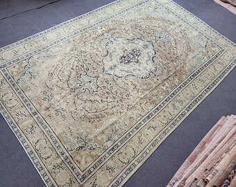 Persian RUG Oriental 6.2 x 9.7 Rug Large Area Rug, VINTAGE Rug, Turkish Low Wool Pile Rug,Hand Knotted Rug Antique Rug Muted Anatolian Rug