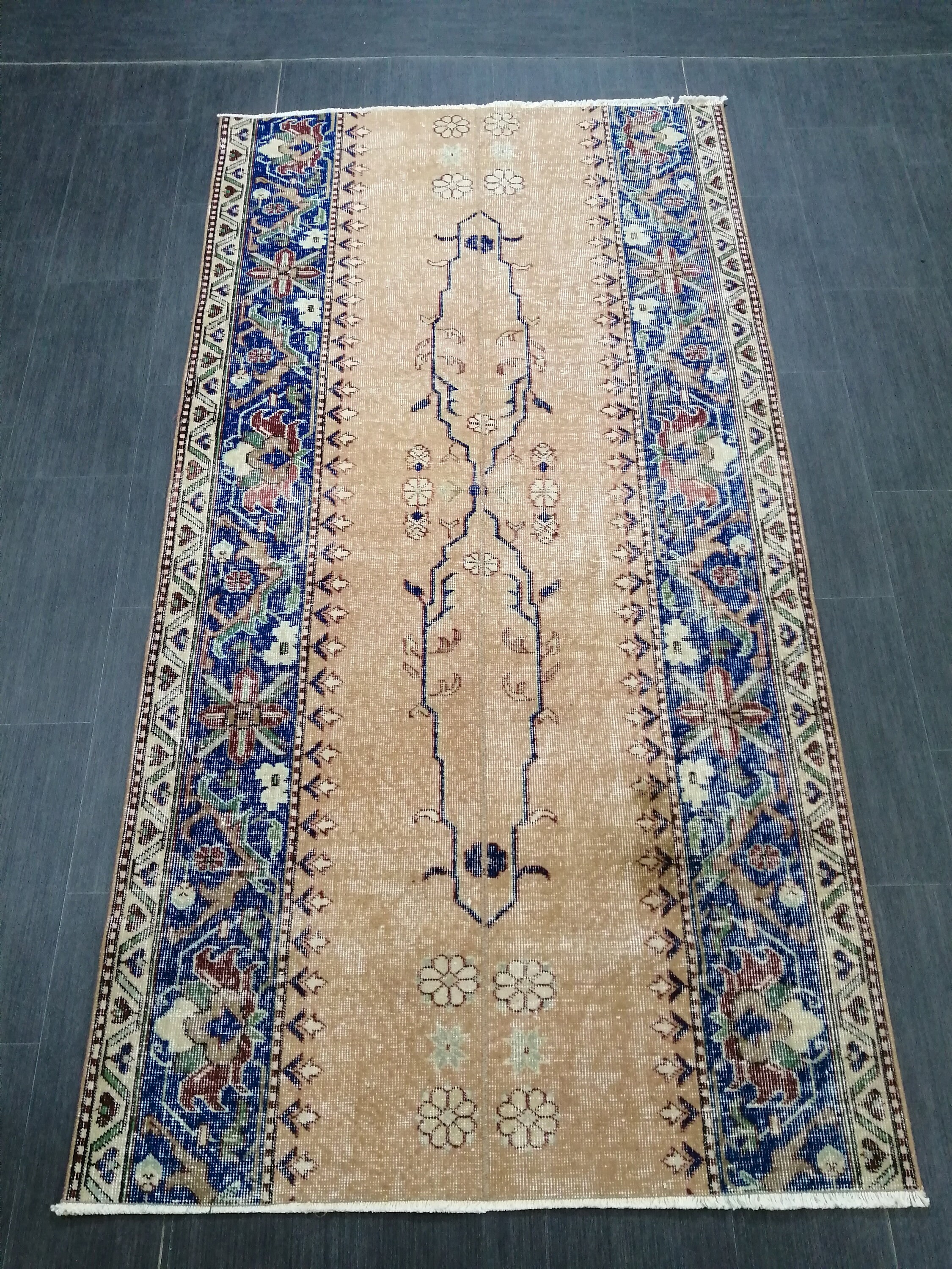 3.7 X 7.2 Blue Runner Rug Hand Made Rug Oushak Rug Boho Etsy UK