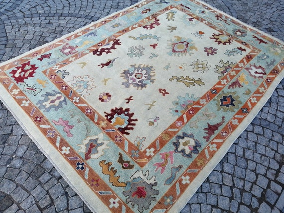 9 by 12 OUSHAK RUG TURKISH Oushak Rug Vintage Oriental Rug  Wool Handmade 9x12 Rug Hand Knotte Rug Hand Made Rugs, Made In Turkey Oushak Rug
