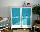 Original vintage chippendale bookcase Shabby Chic cabinet living room dresser white pink turquoise Romantic living wall country house boheme