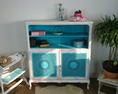 Original Vintage Chippendale Bookcase Shabby Chic Cabinet Living Room Dresser White Pink Turquoise Romantic Residential Wall Country House Boheme 40s