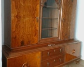 Antique Circa 100 Year Old Showcase Living Room Cabinet Bookcase Oak Walnut Veneer Art Deco 20s 30s Vintage Buffet