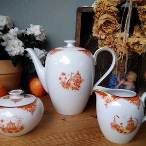 VEB Porzellanwerk LICHTE porcelain coffee core coffee pot sugar bowl milk jug shabby chic tableware Asian decor made in GDR