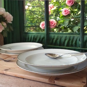 Sophienthal plate set in Art Deco style – 4 vintage porcelain plates with black and gold rim from Bavaria