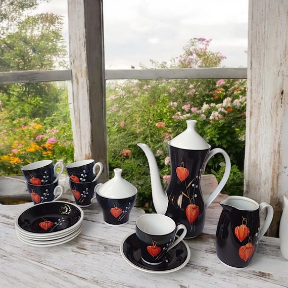 Kahla Porcelain Mocha Set, DDR Vintage From the 70s, With Lantern