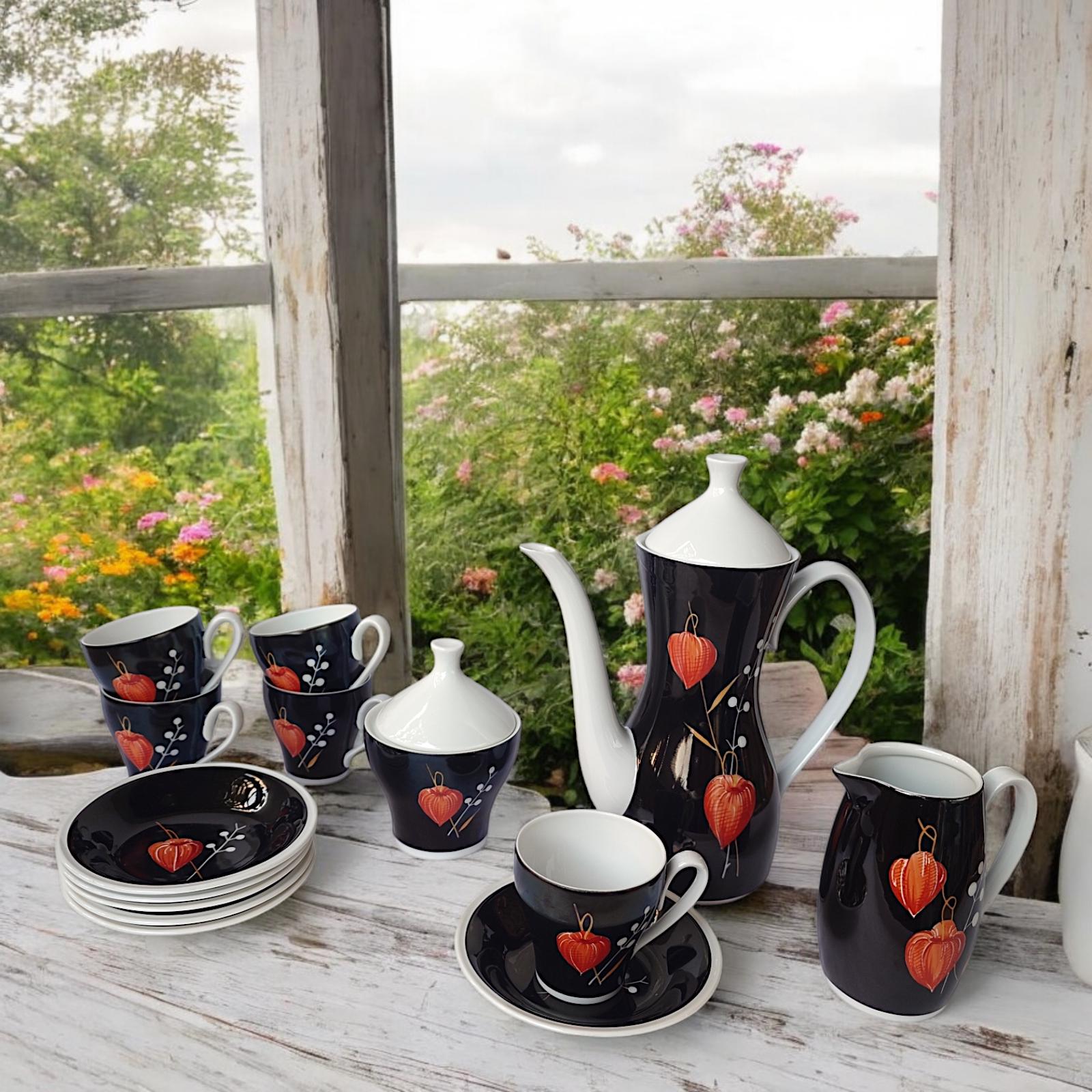 Kahla Porcelain Mocha Set, DDR Vintage From the 70s, With Lantern