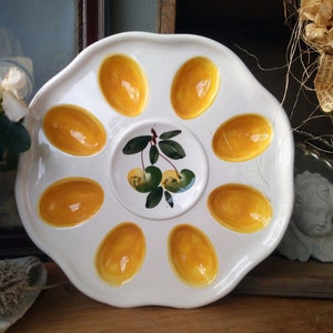 Vintage serving plate for eggs, egg plate made of ceramic, shabby chic country house style