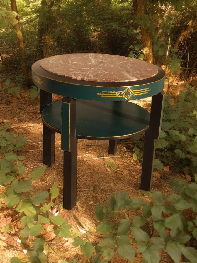 Table D'appoint Ronde Art Déco, Plateau à Thé En Bois Massif, Style Années 20