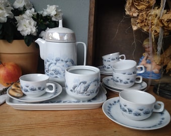 Baranovka Winter Mocha Service – Vintage porcelain from the USSR with snowy landscape