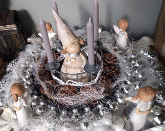 Adventskranz ca 50cm mit 4 Kerzen Tannenzapfen Weihnachtskugeln (Glaskugeln) Engeln Silber shabby chic XXL Kranz