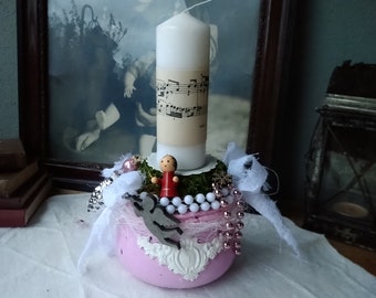 Niedlicher Adventskranz ca 15cm Weihnachten Advent Gesteck mit 1 Kerze Glas Schmuck shabby chic