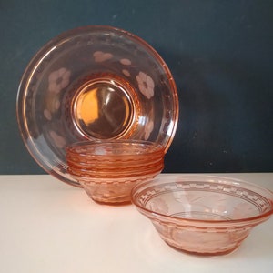 Vintage rosaline salad or compote set of 6 pieces - one bowl and 5 small bowls made of glass salad bowl plates