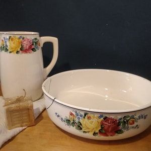 Villeroy and Boch Mettlach V&B ceramic water jug wash bowl wash jug ancient rose decor wabi-sabi Kintsugi Shabby Chic