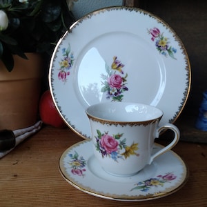 WINTERLING porcelain collector&#39;s set cup saucer cake plate shabby chic tableware roses 70s boho Germany vintage coffee cup collector&#39;s cup