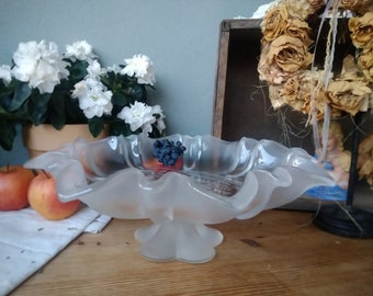 Vintage serveerschaal op voet met kerstmotief gemaakt van glas Shabby Chic