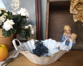 Vintage serving plate serving bowl with handles and gold rim bowl made of porcelain shabby chic