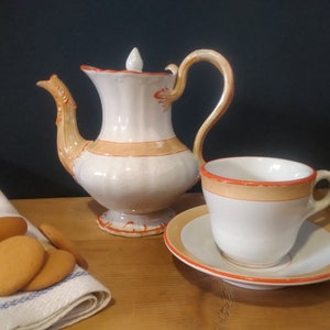 Villeroy and Boch V&B antique thick-walled cup with saucer + a pot with lid ceramic teapot coffee pot ceramic Art Nouveau rare