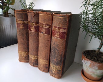 BROCKHAUS Handbook of Knowledge 1925 Leipzig in 4 volumes - complete - 10000 illustrations old German script bound shabby chic decoration