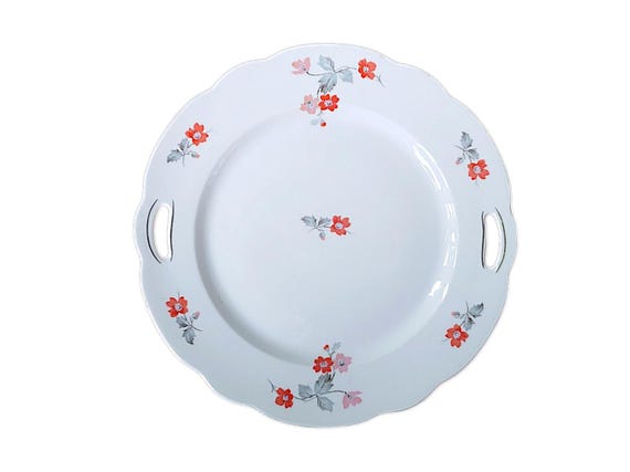 ミッタータイヒのヴィンテージケーキプレート – 1930年代の花柄磁器で