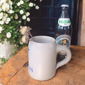 Vintage Elbschloss stoneware beer mug – 0.5l mug with blue brewery print from the 1980s