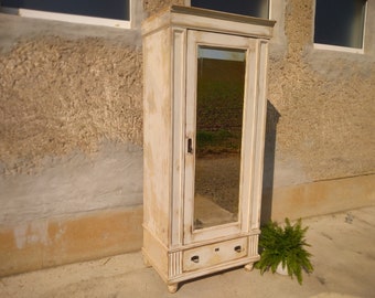 Armoire ancienne en armoire shabby chic avec miroir Armoire de campagne en blanc avec tiroir