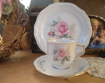 SCHIRNDING Porzellan Sammelgedeck Rosendekor Sammeltasse 70er Jahrgang Tasse Untertasse Kuchenteller shabby chic