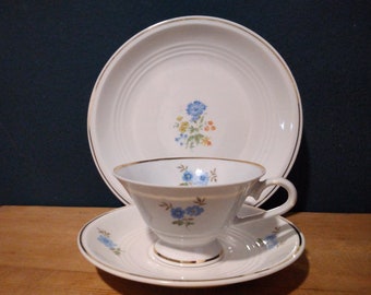 VEB Porzellanwerk LICHTE Porzellan Sammelgedeck Tasse Untere Kuchenteller shabby chic Geschirr Blumen Gold made in GDR 50er Jahrgang