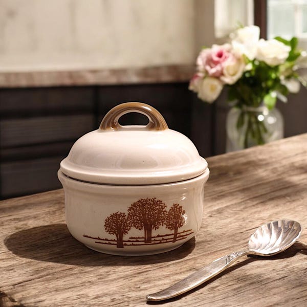 Azucarero vintage Colditz RDA, motivo de árbol, perfecto estado: ¡una elegante pieza de coleccionista con un aspecto retro para su mesa de café!