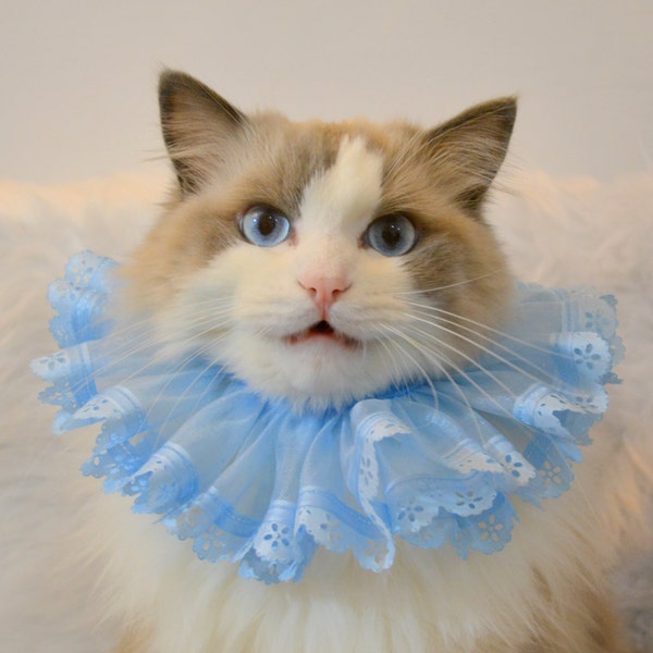 Disfraz de mascota collar con volantes para gatos y perros pequeños en color azul celeste