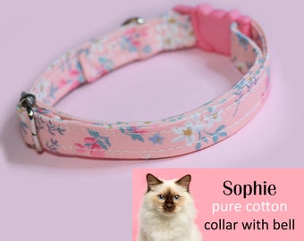 Cat collar 'Sophie' with bell / peach-pink floral cat collar with rose, kitten collar, cute cat collar with bell, dog collar / CRAFTS4CATS