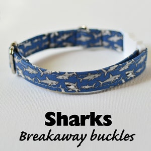 Blue-grey collar with bell for cat 'Sharks' , kitten collars with bell