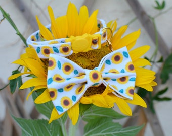 Cat collar 'Sunflowers' - bow tie, bow, kitten collar, breakaway cat collar, dog collar, Crafts4Cats