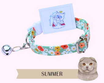 Summer cat collar with bell | ditsy cat collar, kitten, handmade by Crafts4Cats