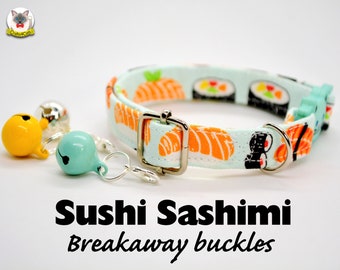 Collar 'Sushi Sashimi' (breakaway) / cat collar, kitten collar, cat collar with bell, sushi collar CRAFTS4CATS