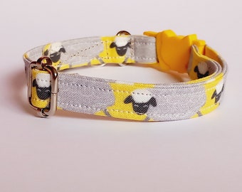 Yellow cat collar 'Sheep' with bell for cats, kittens + dogs | breakaway, quick release or non-breakaway buckles