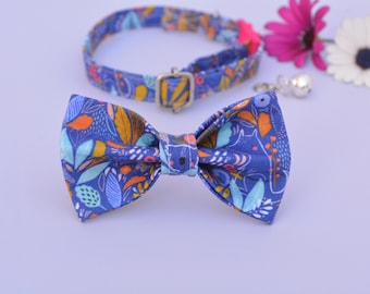 Collar and bow 'Amelia (breakaway) / floral cat collar, kitten collar, cat collar with bell, spring handmade / CRAFTS4CATS