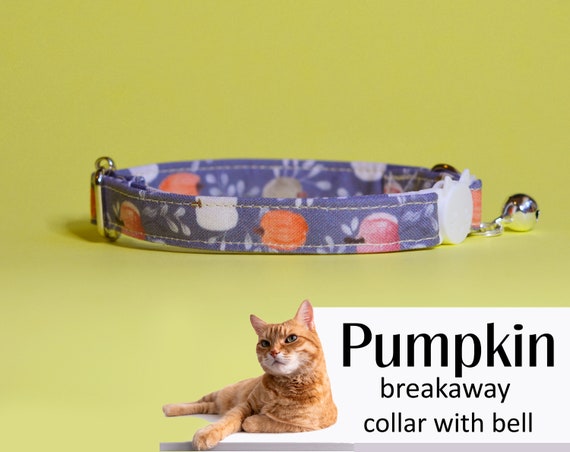 Cat Collar Pumpkin Orange Grey Cat Collar With Bell Kitten Collar Halloween Cat Collar Thanksgiving Fall autumn Design Dog Collar Etsy Australia