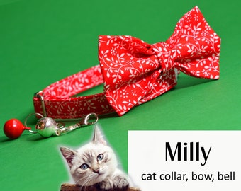 Cat collar with bow 'Milly' (breakaway) / Christmas cat collar with bell, kitten collar, winter cat collar, Crafts4Cats