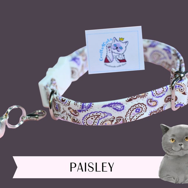 Cat collar 'Paisley' with bell / purple floral cat collar with rose, kitten collar, cute cat collar with bell, dog collar / CRAFTS4CATS