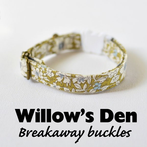 Cat Collar 'Willow's Den' (breakaway) / Liberty style cat collar, cat kitten collar, dog collar,floral collar, green cat collar, Crafts4Cats