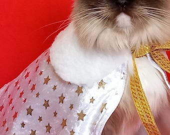 Costume for cats 'Celestial Cape' white in golden stars, Christmas cloak, pet costumes, costume for small dog, starry night