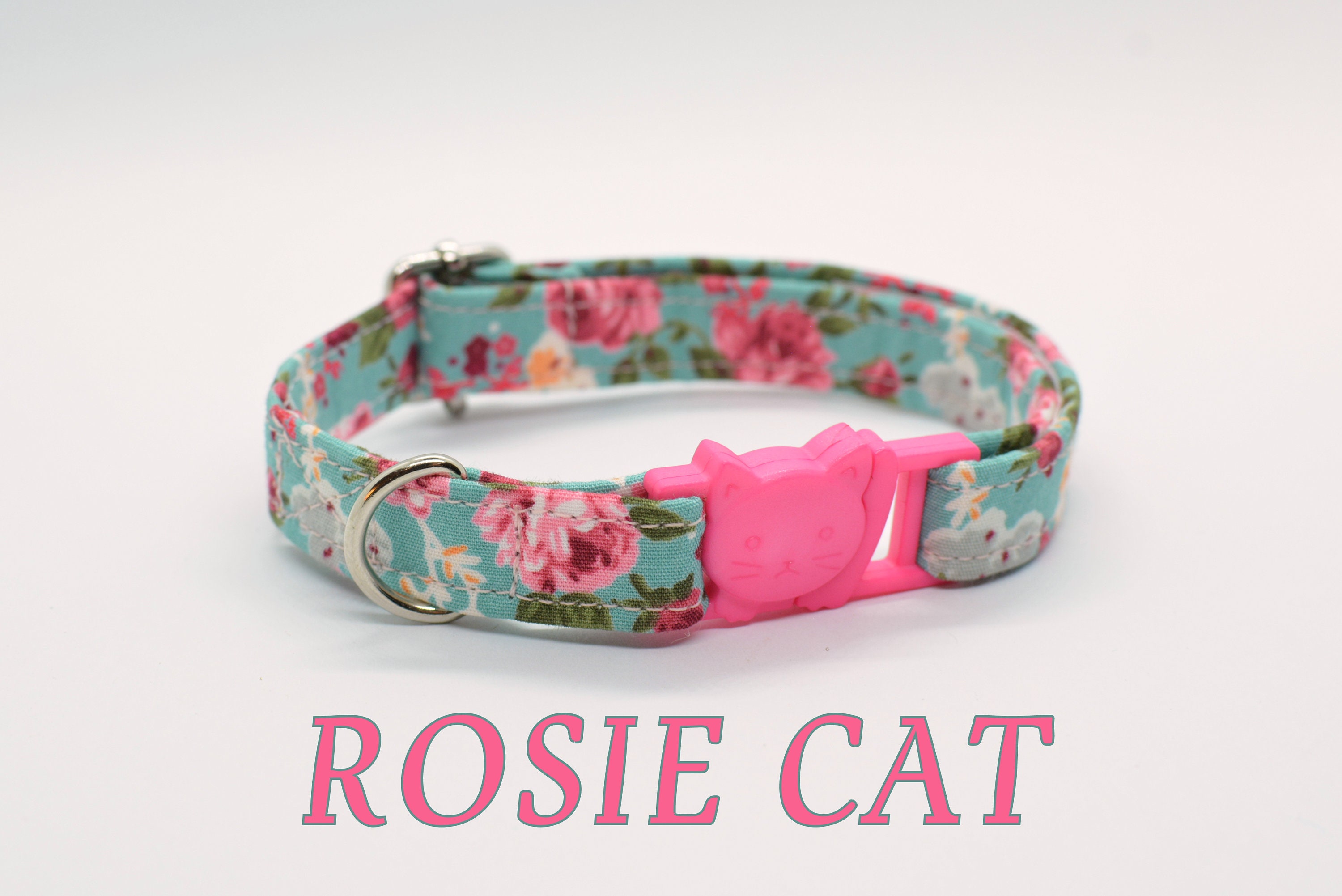 Cat collar 'Rosie Cat' / floral cat collar, breakaway cat collar,mint