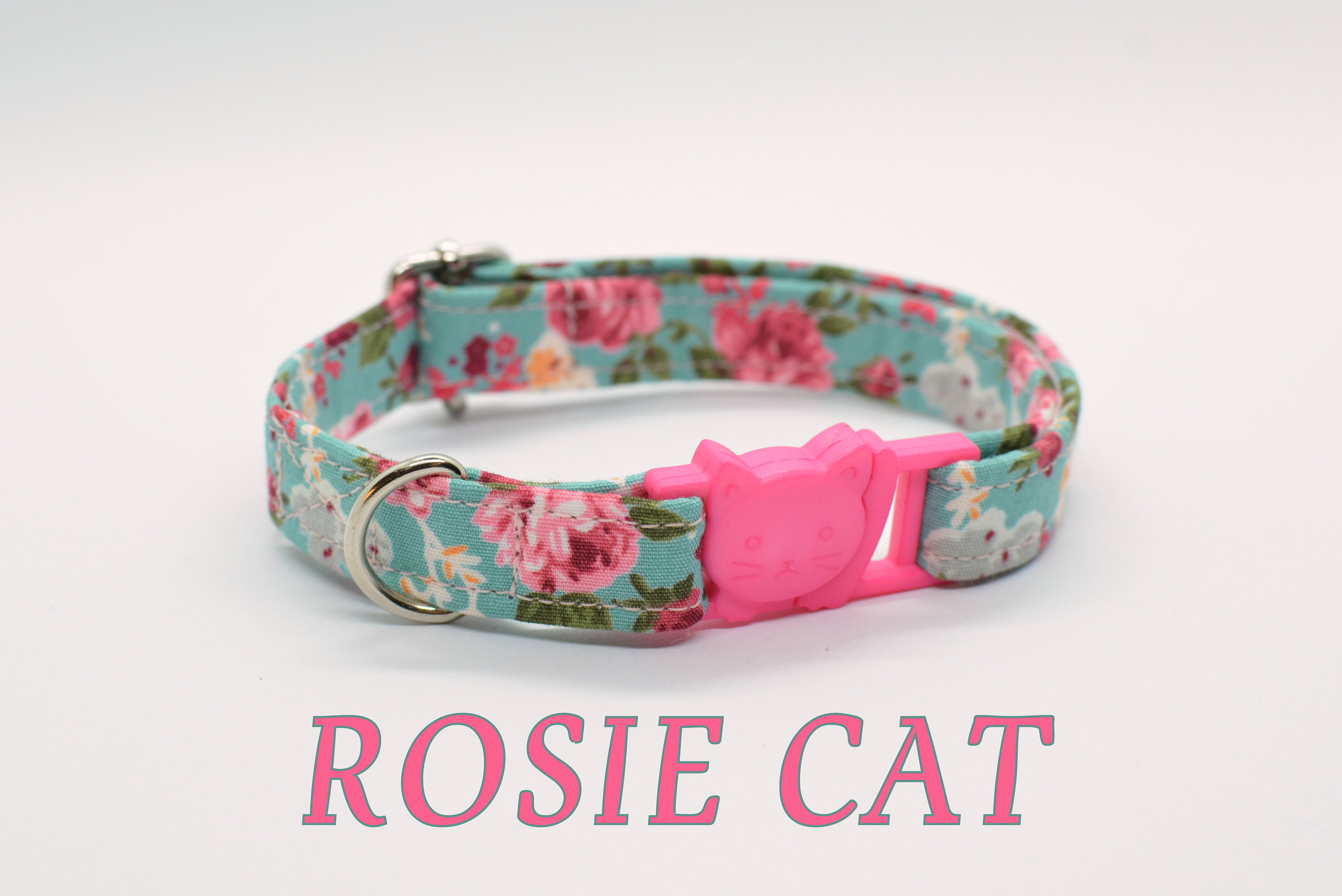 Cat collar 'Rosie Cat' / floral cat collar, breakaway cat collar,mint