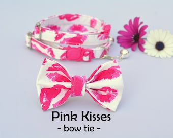 Bow tie cat collar set 'Pink Kisses' (breakaway) / cute cat collar, kitten collar, cat collar with bell / CRAFTS4CATS