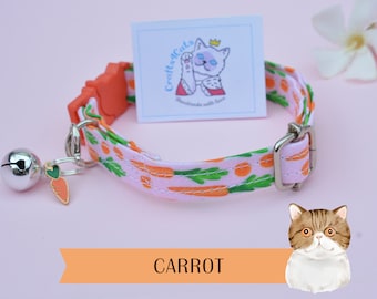 Carrot cat collar with bell | orange carrots on pink cat collar, kitten, handmade by Crafts4Cats