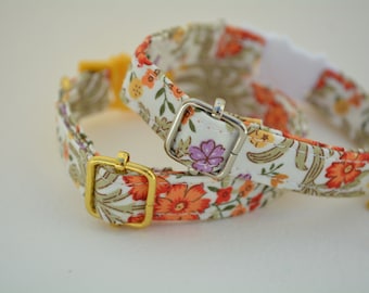 Cat Collar 'Spring Flowers' (breakaway) / Floral cat collar, cat kitten collar, dog collar,burnt orange cat collar, purple, Crafts4Cats