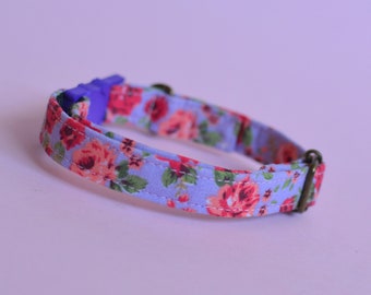 Cat collar 'Purple Rose'' / floral cat collar, breakaway cat collar, purple cat collar, girl cat collar, kitten collar with bell
