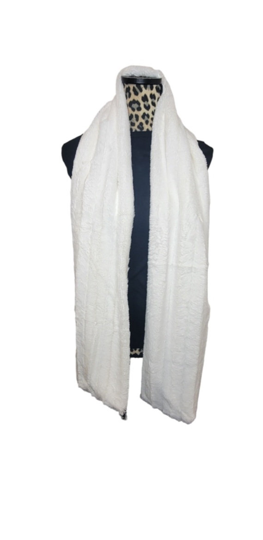 White Faux Fur Scarf With Hidden Pocket Etsy