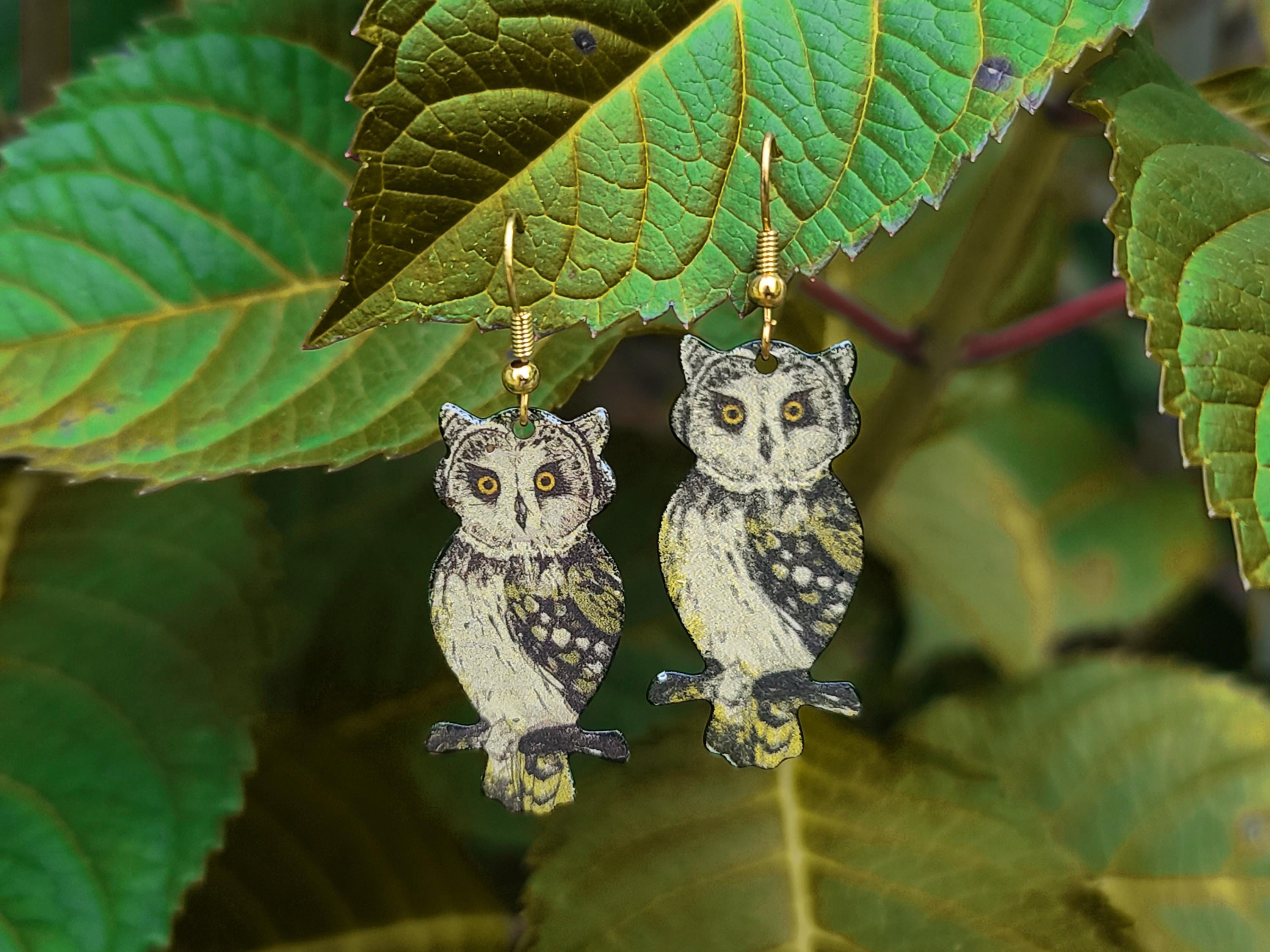 Perched Owl Earrings, Owl Earrings, Metal Owl Earrings, Fall Earrings, Autum Earrings, Wise Owl Earr