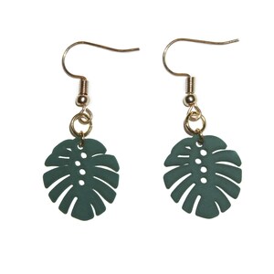 Dark Green Monstera Leaf Earring